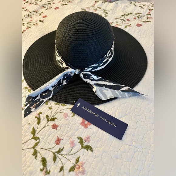 💫Adrienne Vittadini Wide Brim Hat 🎀 Elegant Black + Ribbon💫 - Picture 5 of 6